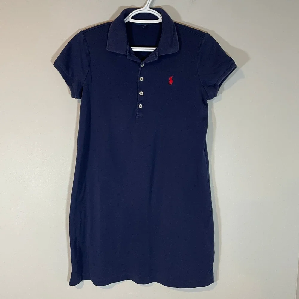 Ralph Lauren Kids Navy Blue Cotton Pique Short Sleeve Polo Dress Size M 8-10